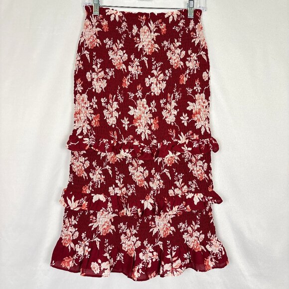 Abercrombie & Fitch Dresses & Skirts - Abercrombie & Fitch Smocked Ruffle Skirt Women’s Medium Burgundy Floral Midi